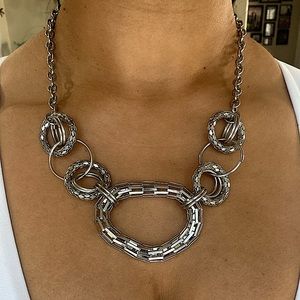 Silver hoop, chain necklace